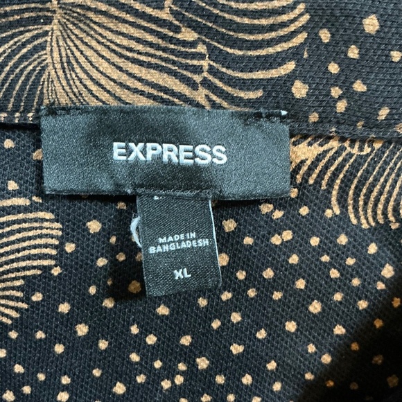 Express Men’s Black Polo Shirt XL Tan Floral Print Short Sleeve - Picture 5 of 6